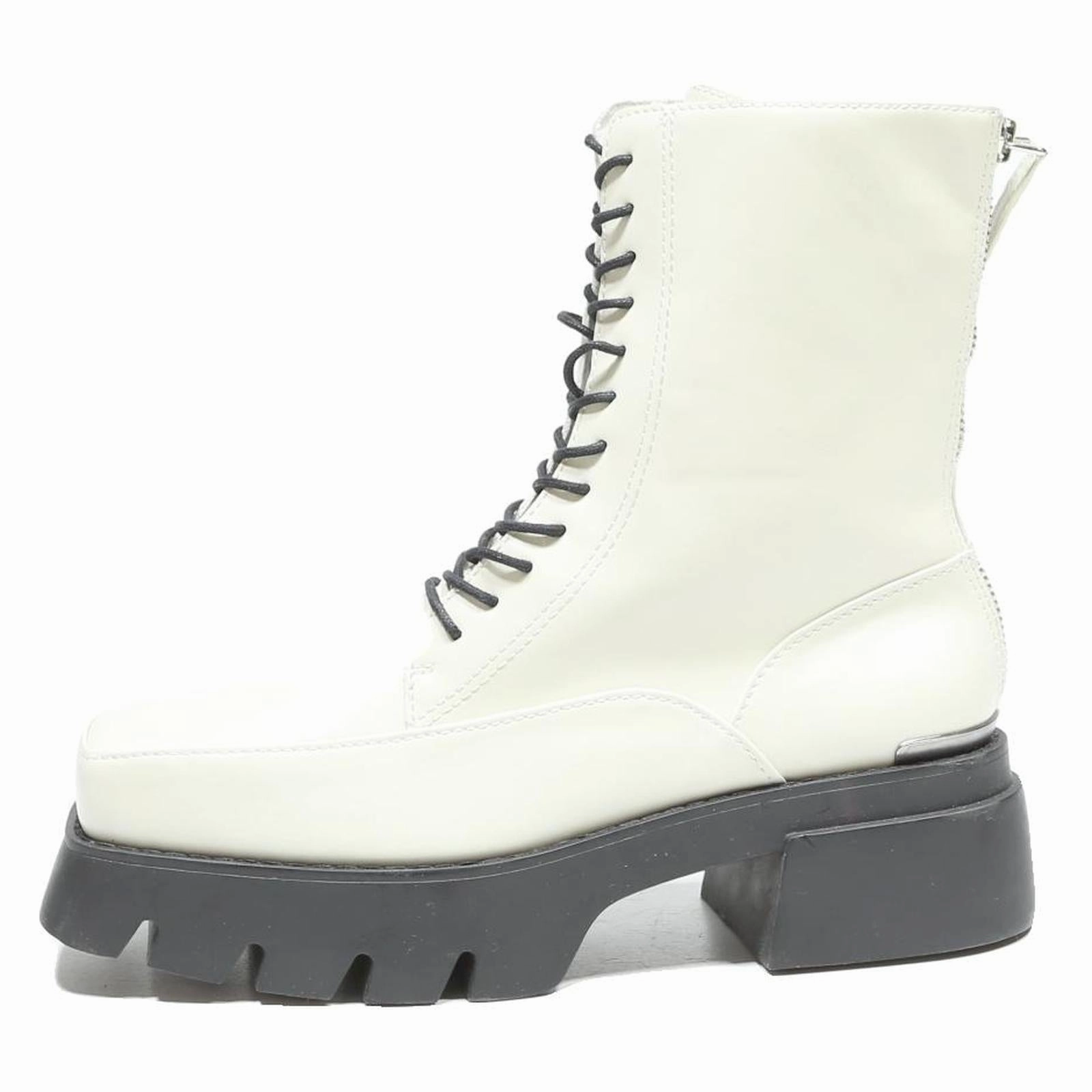 Tan Tactical Boots CHARLES & KEITH Womens Lace-Up Ankle Boots Leather Cream UK 4 Chunky Sole