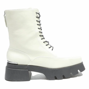 Waterproof Composite Toe Boots CHARLES & KEITH Womens Lace-Up Ankle Boots Leather Cream UK 4 Chunky Sole