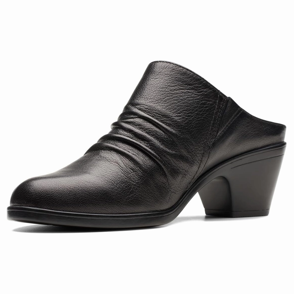 Clarks Emily 2 Charm Black Leather Mule (Women's) Shoes To Wear With Dresses Summer