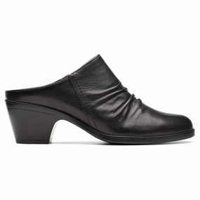 Comfort Flat Dress Shoes Clarks Emily 2 Charm Black Leather Mule (Women's)