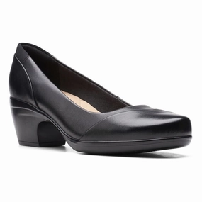 Clarks Emily Alexa Black Leather Heel (Women's) Navy Blue Dress