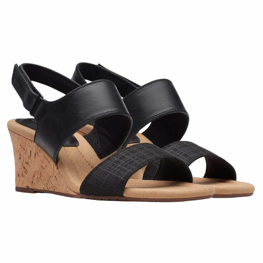 Clarks Kyarra Faye Black Leather Sandal (Women's) Aerosoft Sandals