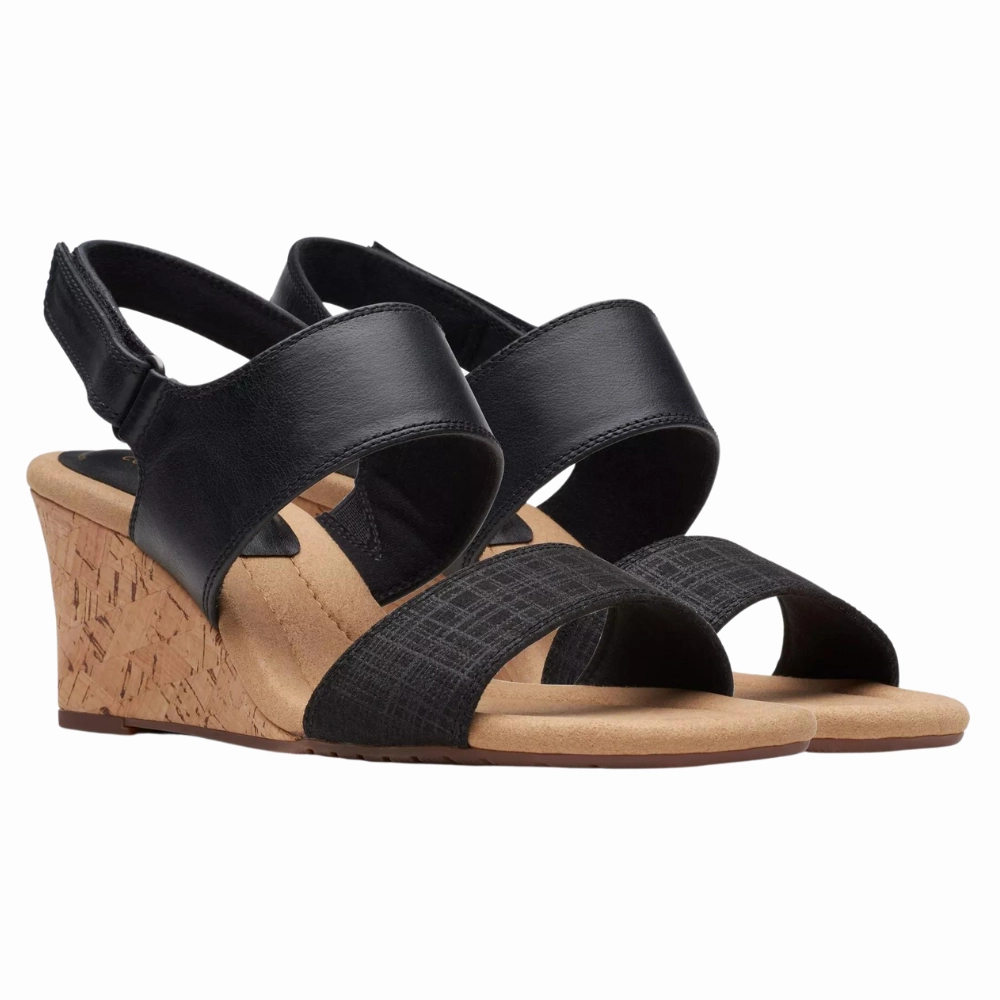 Clarks Kyarra Faye Black Leather Sandal (Women's) Cassandra Sandals