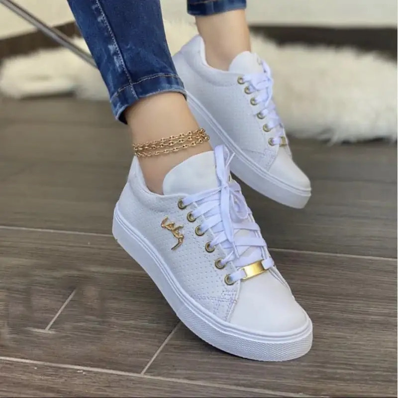 Embroidered Flat Shoes Women Flat Sneakers Breathable Lace-up Shoes For Girls