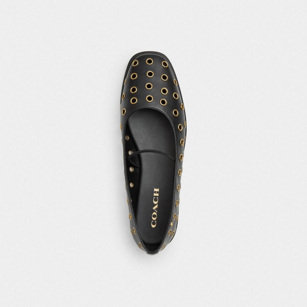 Coach Emilia Mary Jane With Grommets Black Wide Fitting Flat Shoes