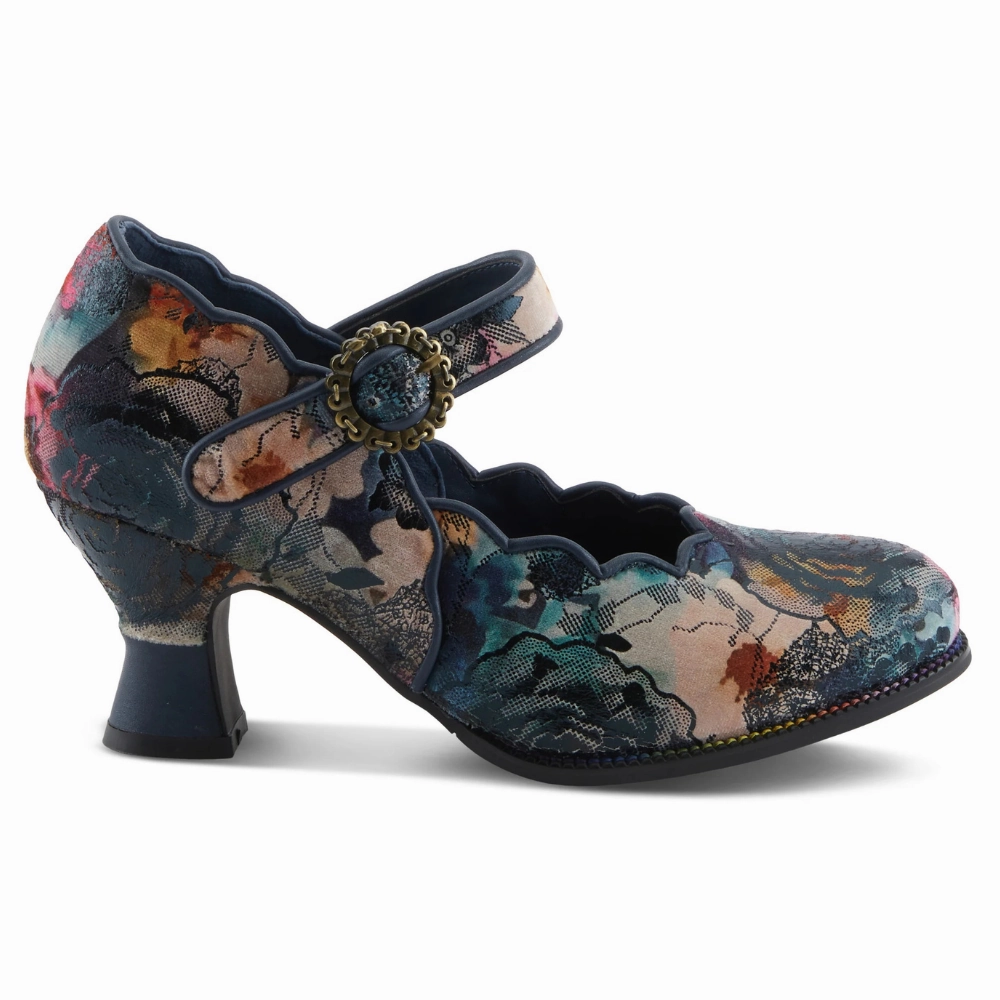 L'artiste By Spring Step Adodora-Prit Navy Multi Textile Pump (Women's) Round Toe Dress Shoes