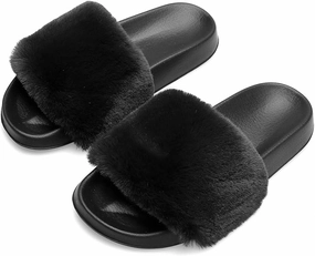 Cooling Slippers Black Fur Slipper