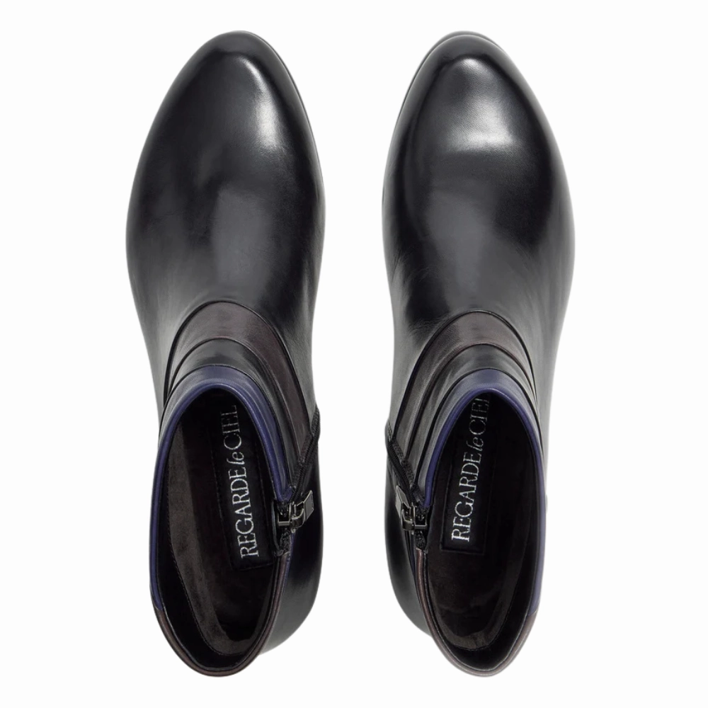 Regarde Le Ciel Stefany 390 Black/Muddy/Melanzana Leather Bootie (Women's) Cool Army Boots