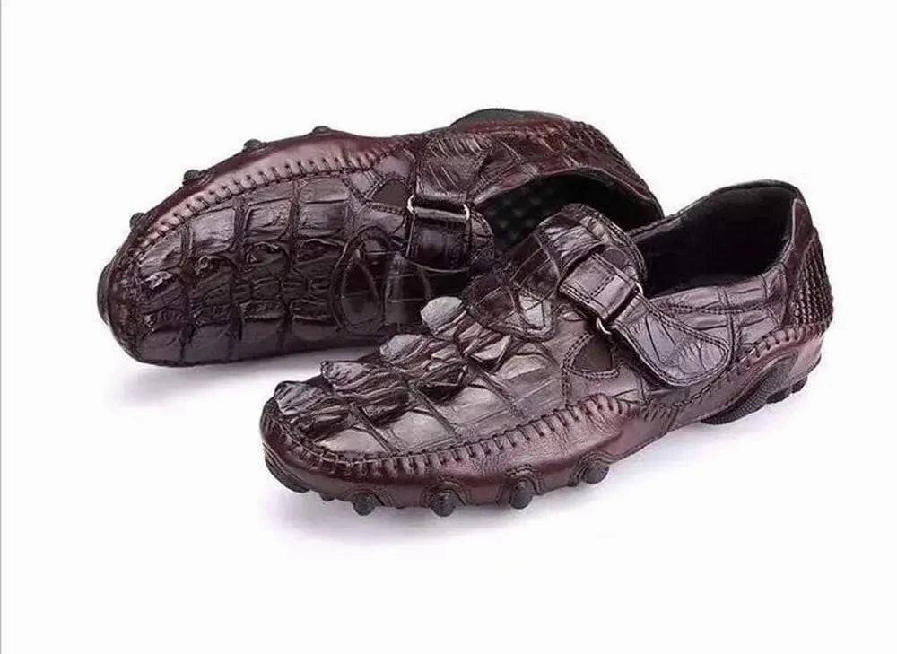Crocodile Shoes Crocodile Leather Loafers Casual Driving Shoes Brown Glitter Loafers