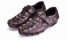 Crocodile Shoes Crocodile Leather Loafers Casual Driving Shoes Brown Pimp Loafers