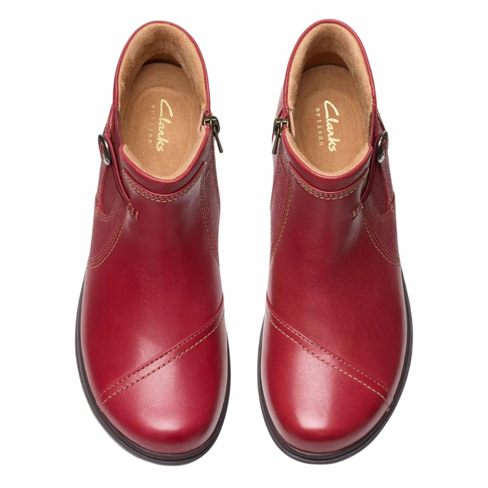 Clarks Certina Joy Red Leather Boot (Women's) Female Desert Boots
