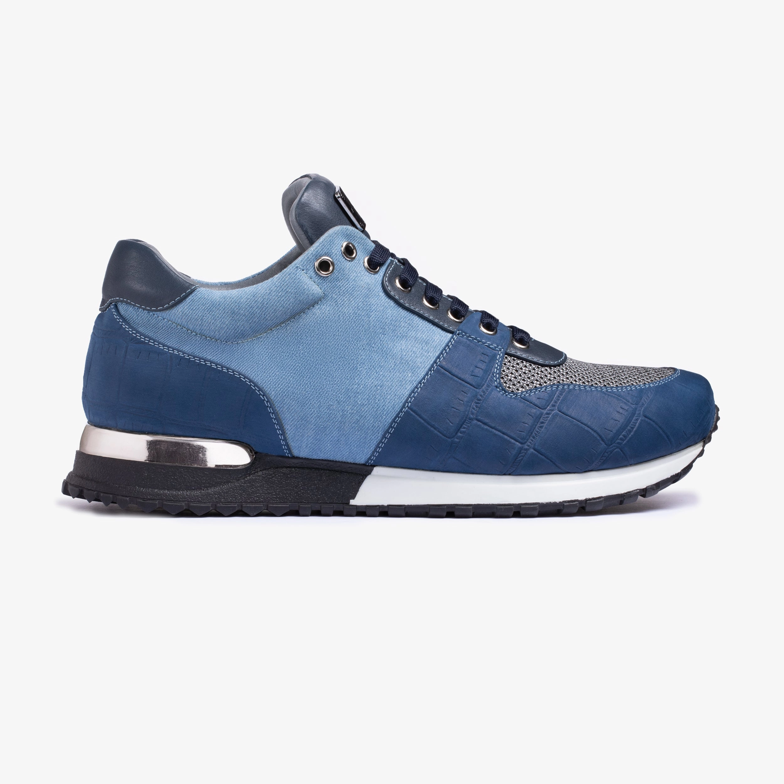 Men's Denim Croc-Effect Matte Sneaker Italian Boots