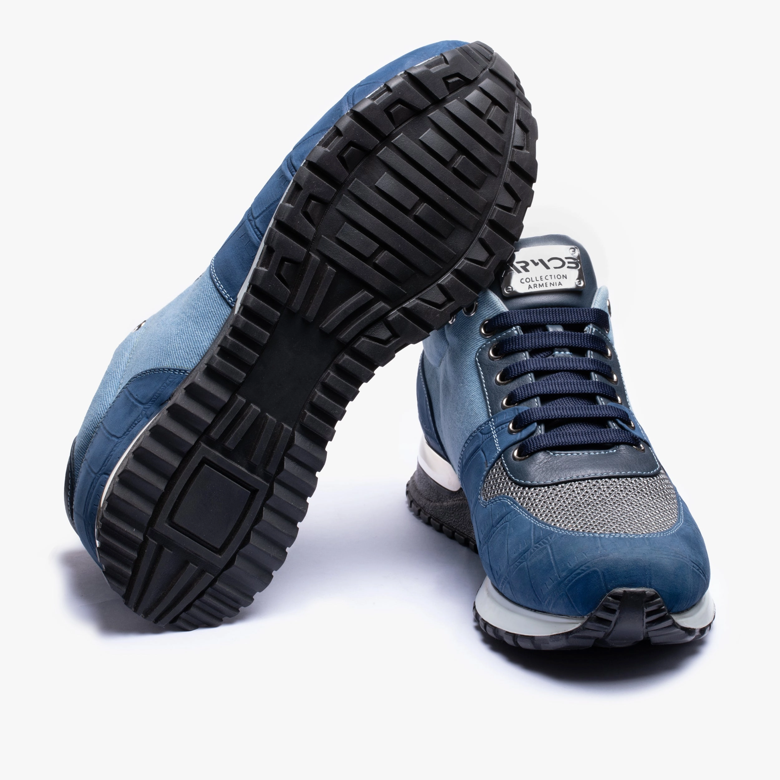 Bottom Boots Men's Denim Croc-Effect Matte Sneaker