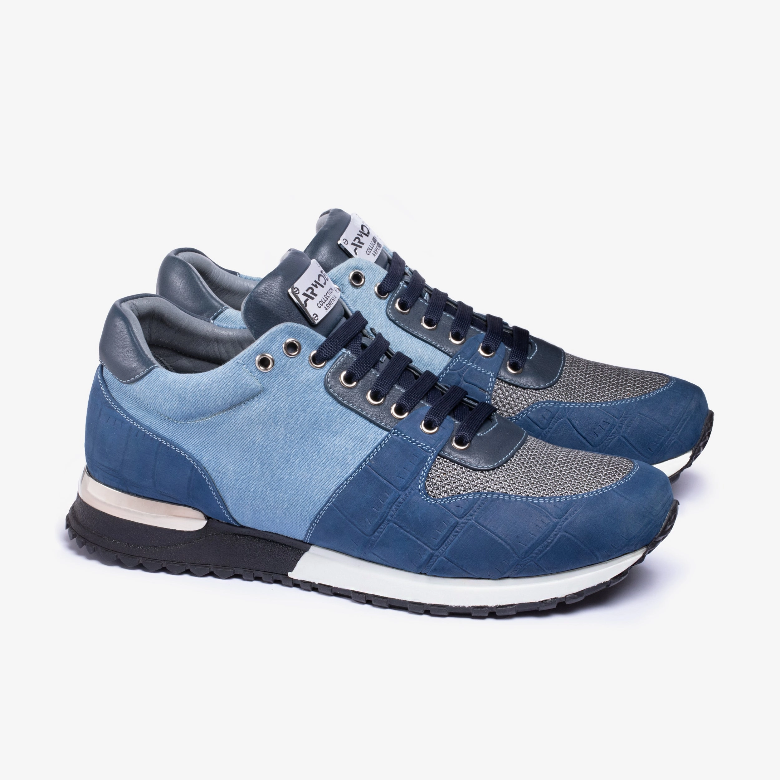 Black Leather Over The Knee Boots Men's Denim Croc-Effect Matte Sneaker