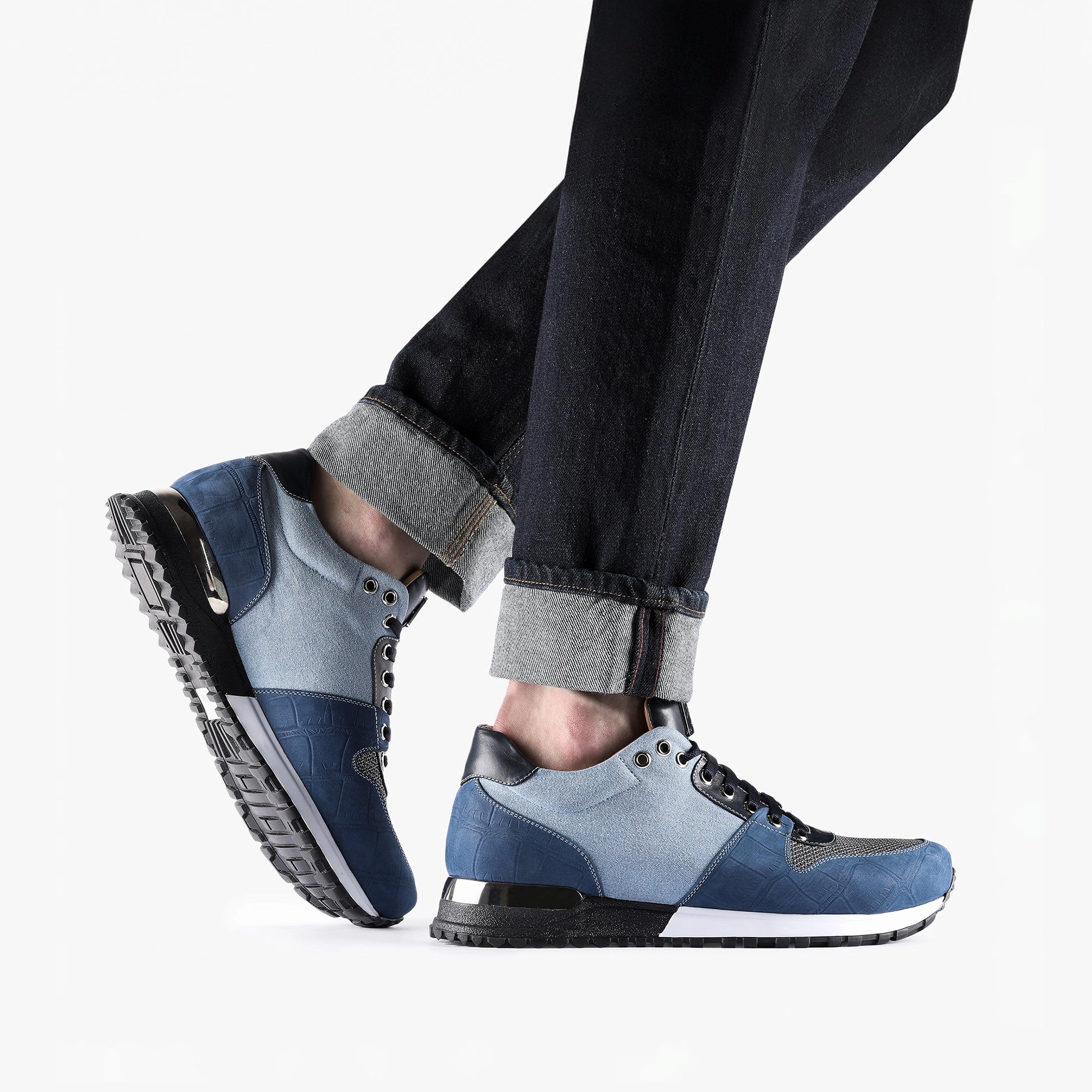 Justin Boots Men's Denim Croc-Effect Matte Sneaker