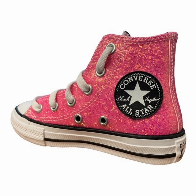 Converse scarpa sneakers da ragazza Chuck Taylor All Star Glitter  672098C rosa nero Converse Sneakers History