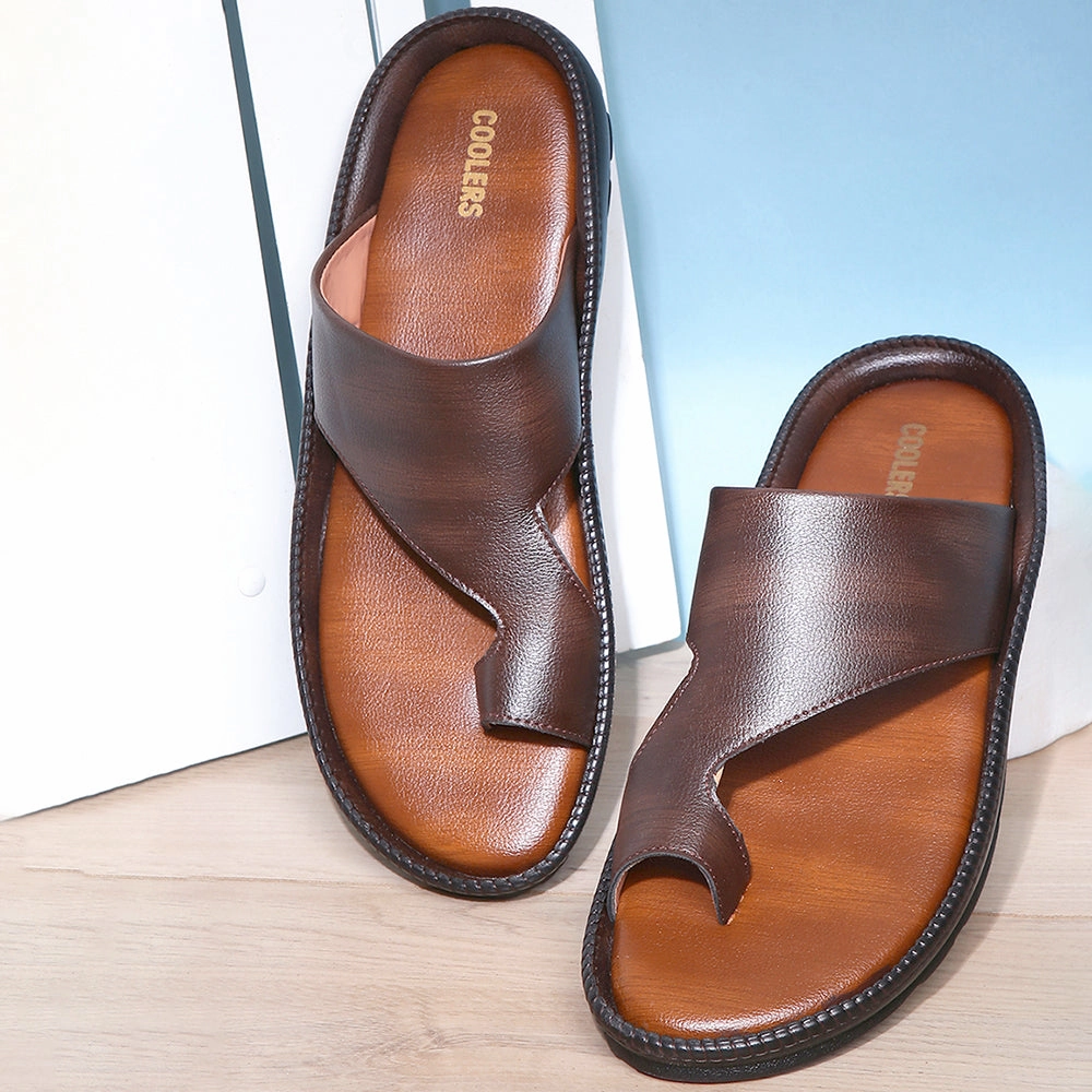 Coolers Casual Brown Toe Ring Slippers For Men JPL-222 By Liberty White Gold Sandals
