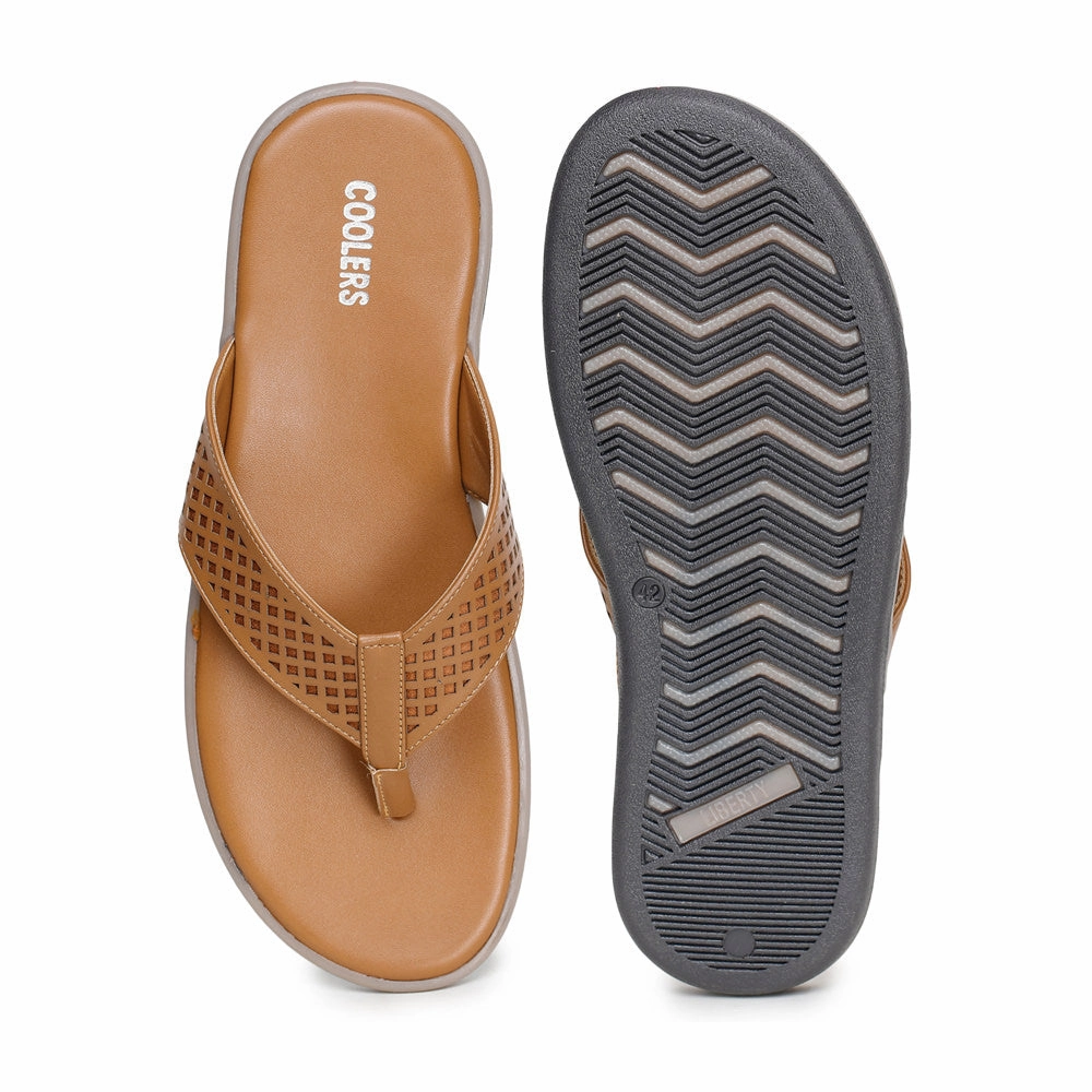 Slides Ladies Coolers Casual Tan Flip-Flop For Men K2-154 By Liberty