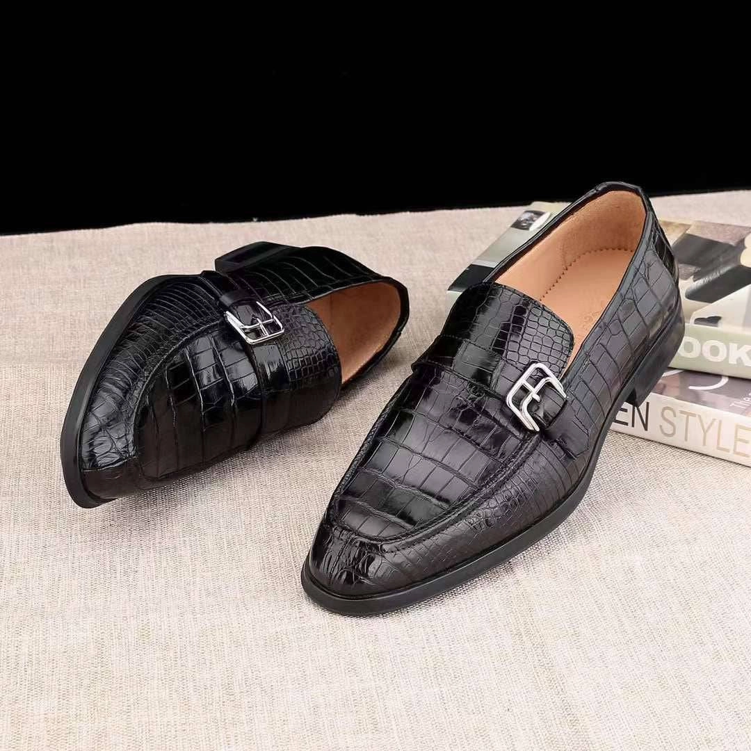 Crocodile Shoes Mens Casual Comfortable Genuine Crocodile Skin Leather Classic Fashion Buckle Slip On Driving Loafers Loafers Grill