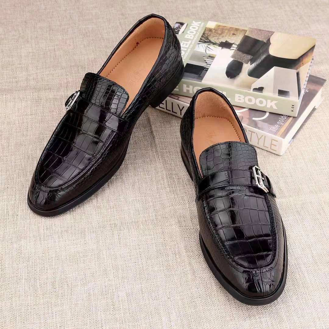 Loafers For Linen Pants Crocodile Shoes Mens Casual Comfortable Genuine Crocodile Skin Leather Classic Fashion Buckle Slip On Driving Loafers
