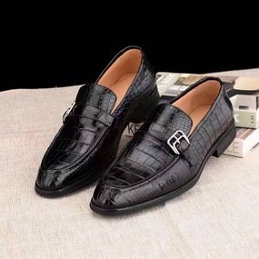Crocodile Shoes Mens Casual Comfortable Genuine Crocodile Skin Leather Classic Fashion Buckle Slip On Driving Loafers Chunky Tassel Loafers