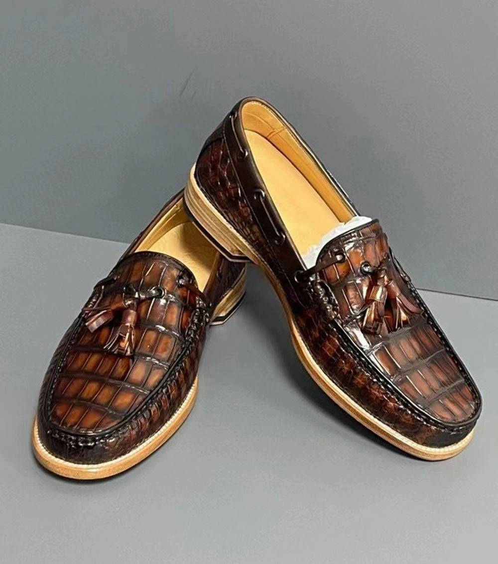 Plaform Loafers Crocodile Shoes Vintage Genuine Crocodile Skin Leather Classic Fashion Slip On Driving Loafers