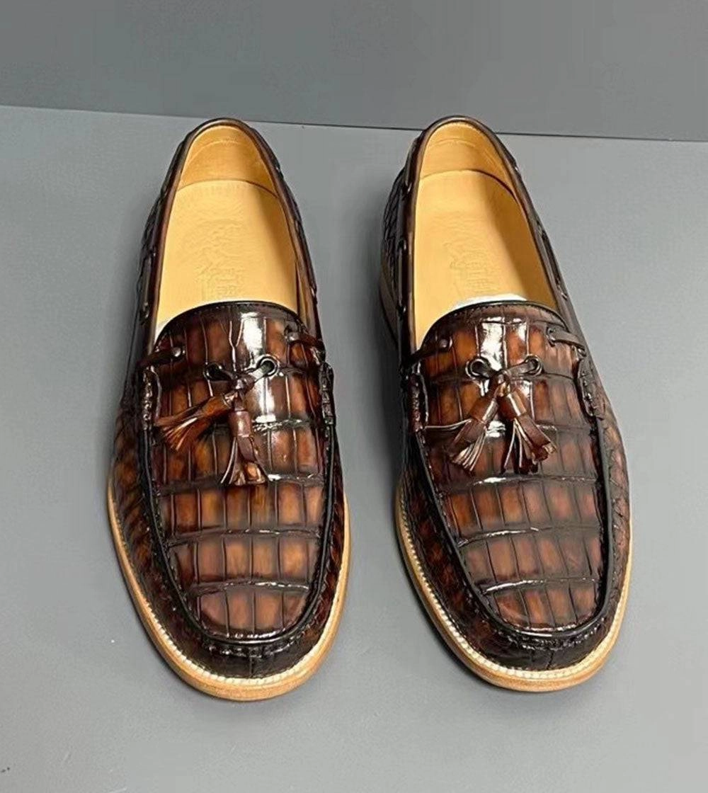 Crocodile Shoes Vintage Genuine Crocodile Skin Leather Classic Fashion Slip On Driving Loafers Casual Loafers