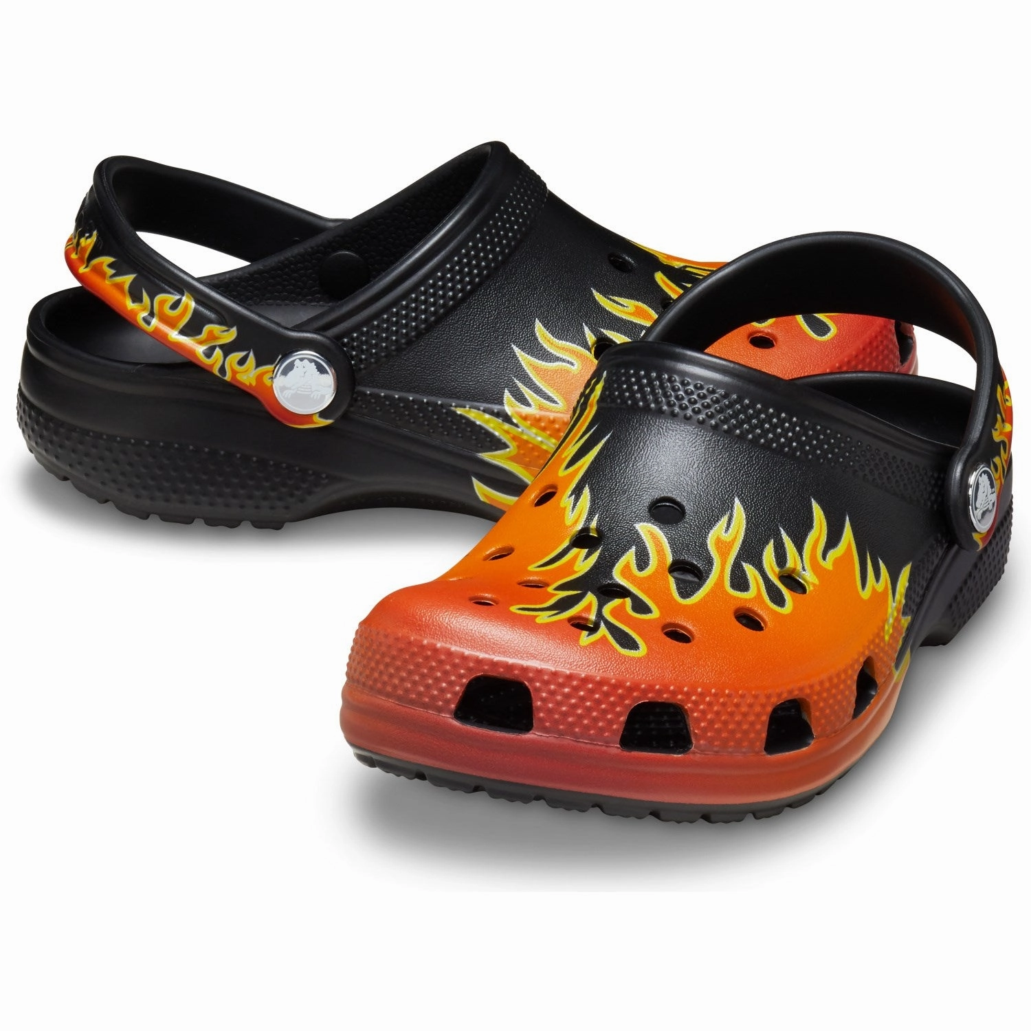 Crocs Black/Multi Classic Flames Clog Sandals Nails Sylvania