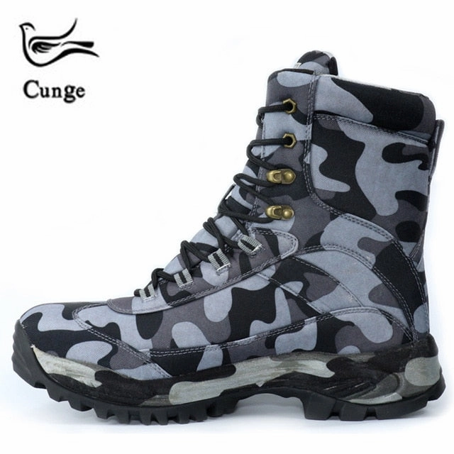 Shearling Lined Boots CUNGE Outdoor Tactical Sport Men's Shoes For Camping Climbing boots Men Hiking Boots Mountain Non-slip waterproof hunting boots