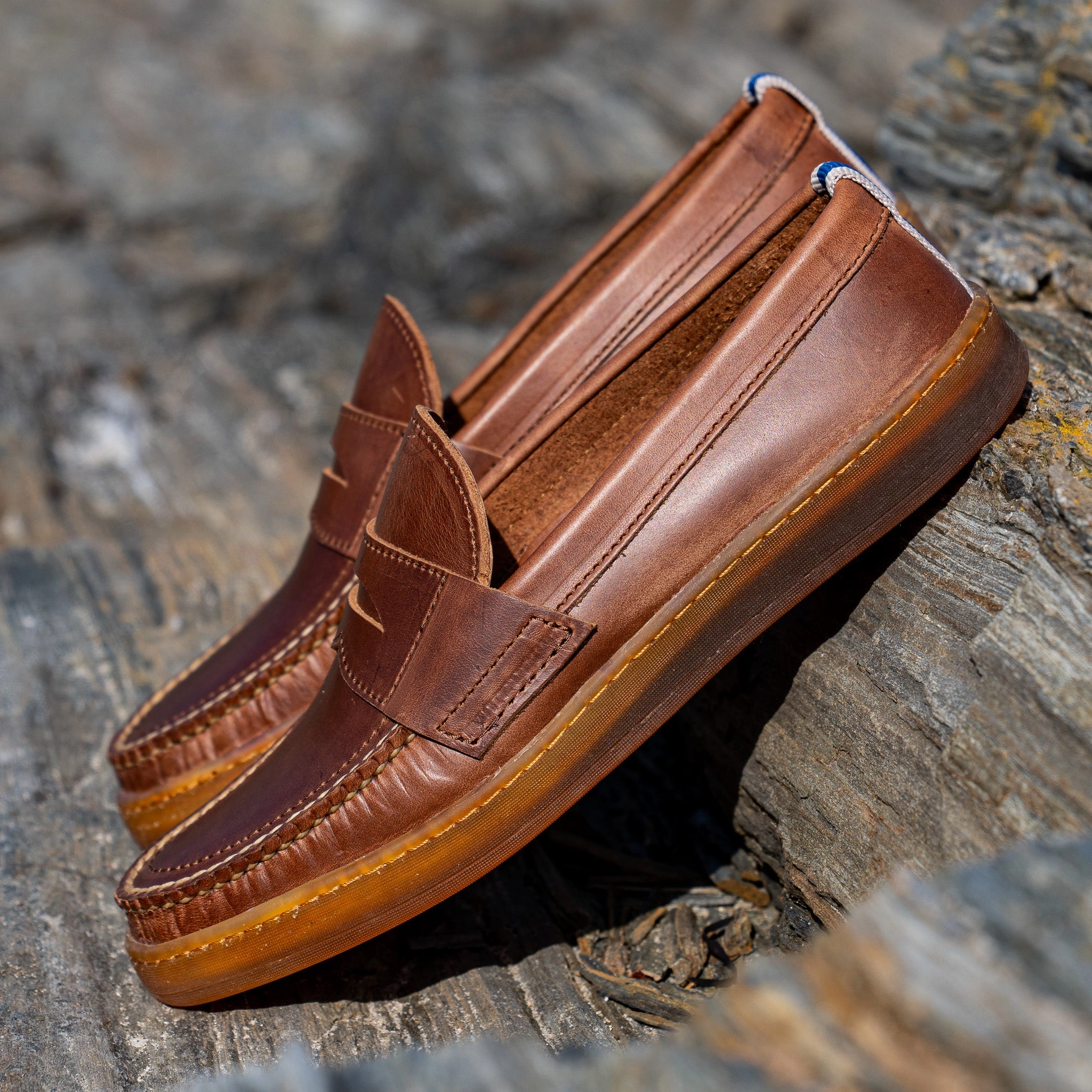 Loafers With Print Cup Sole Penny Moc - Natural