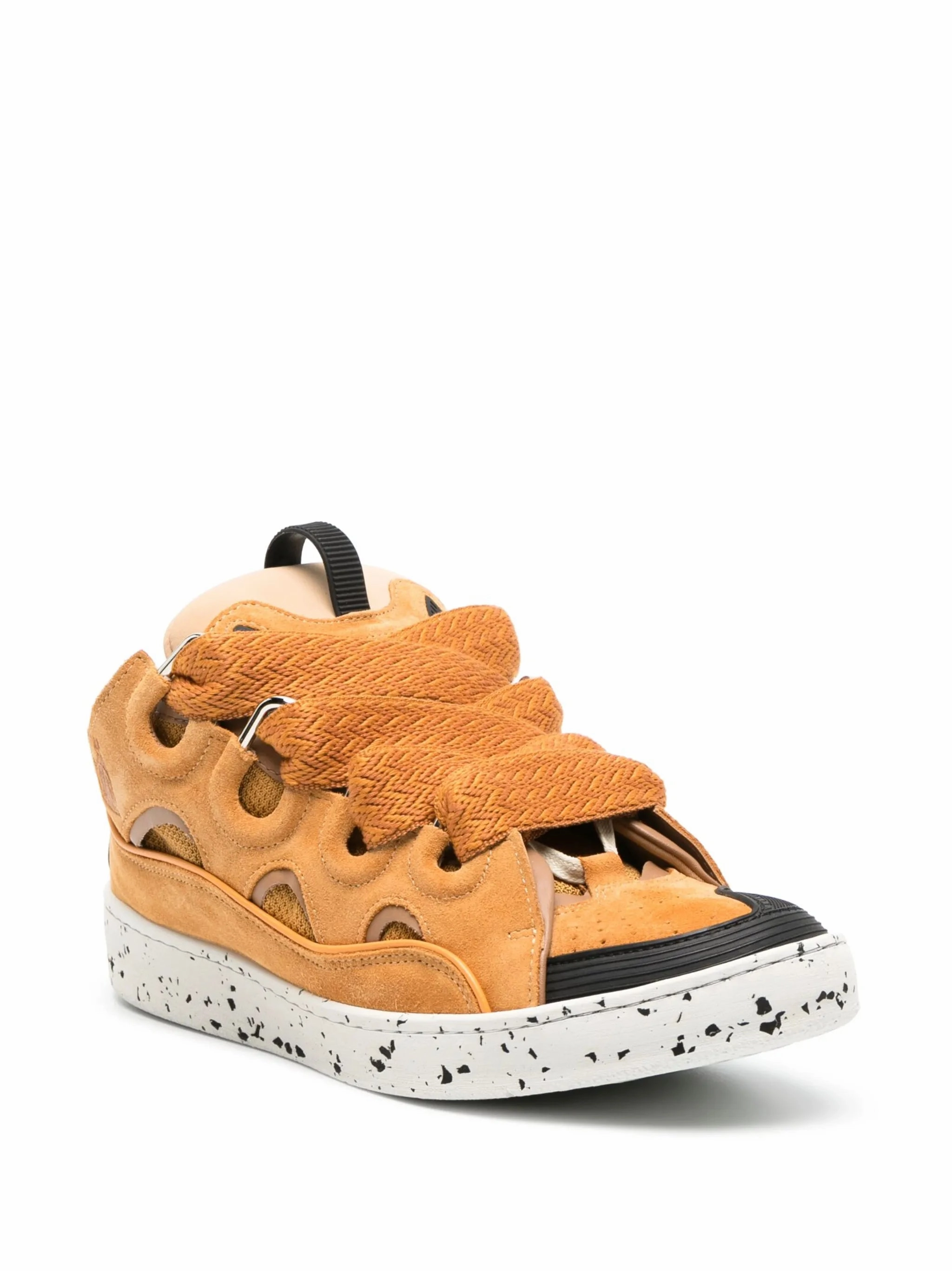 Leather Pointed Toe Flat Shoes Curb lace-up sneakers