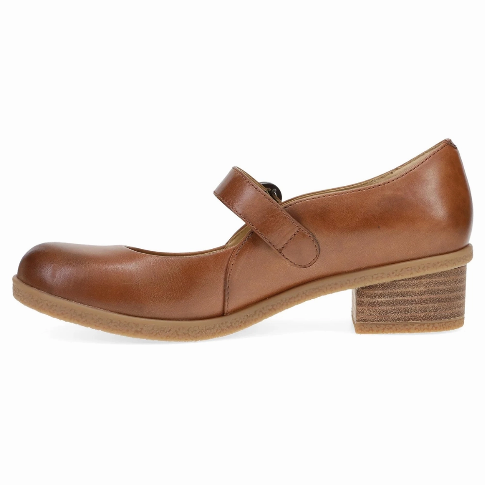 Dansko Deirdra Tan Waterproof Burnished Leather Mary Jane (Women's) Dress Shoe With Tennis Shoe Sole