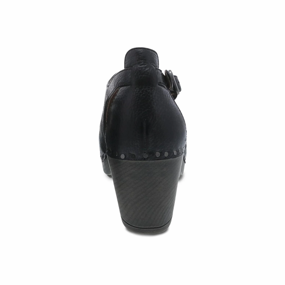 Cream Dress Shoes Dansko Sassy Black Milled Burnished Leather Heel (Women's)