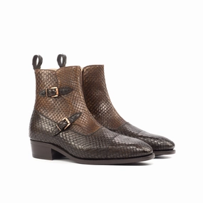 Dark & Medium Brown Python Double-Monk Boots Black Boots