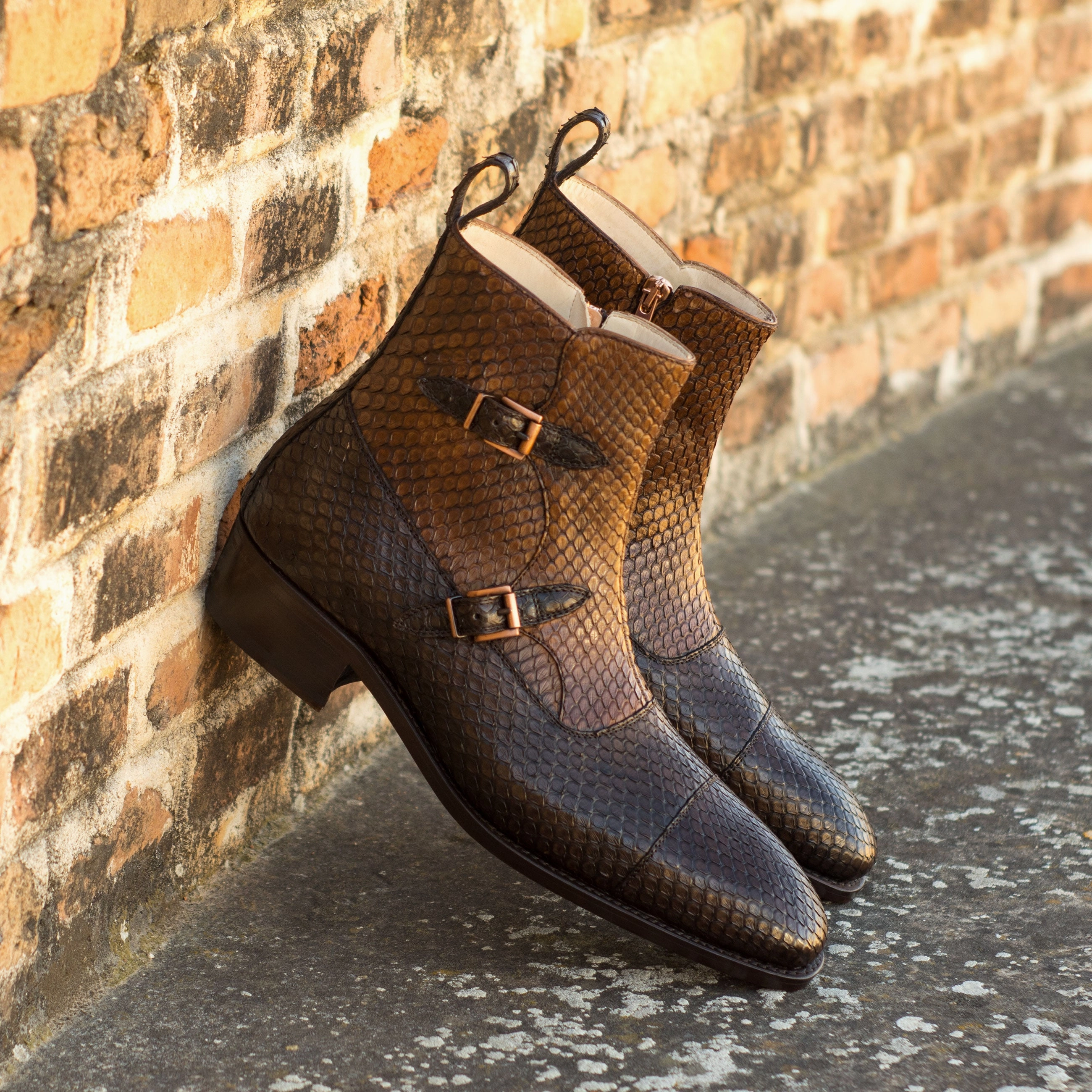 Dark & Medium Brown Python Double-Monk Boots Boots Of False Tracks