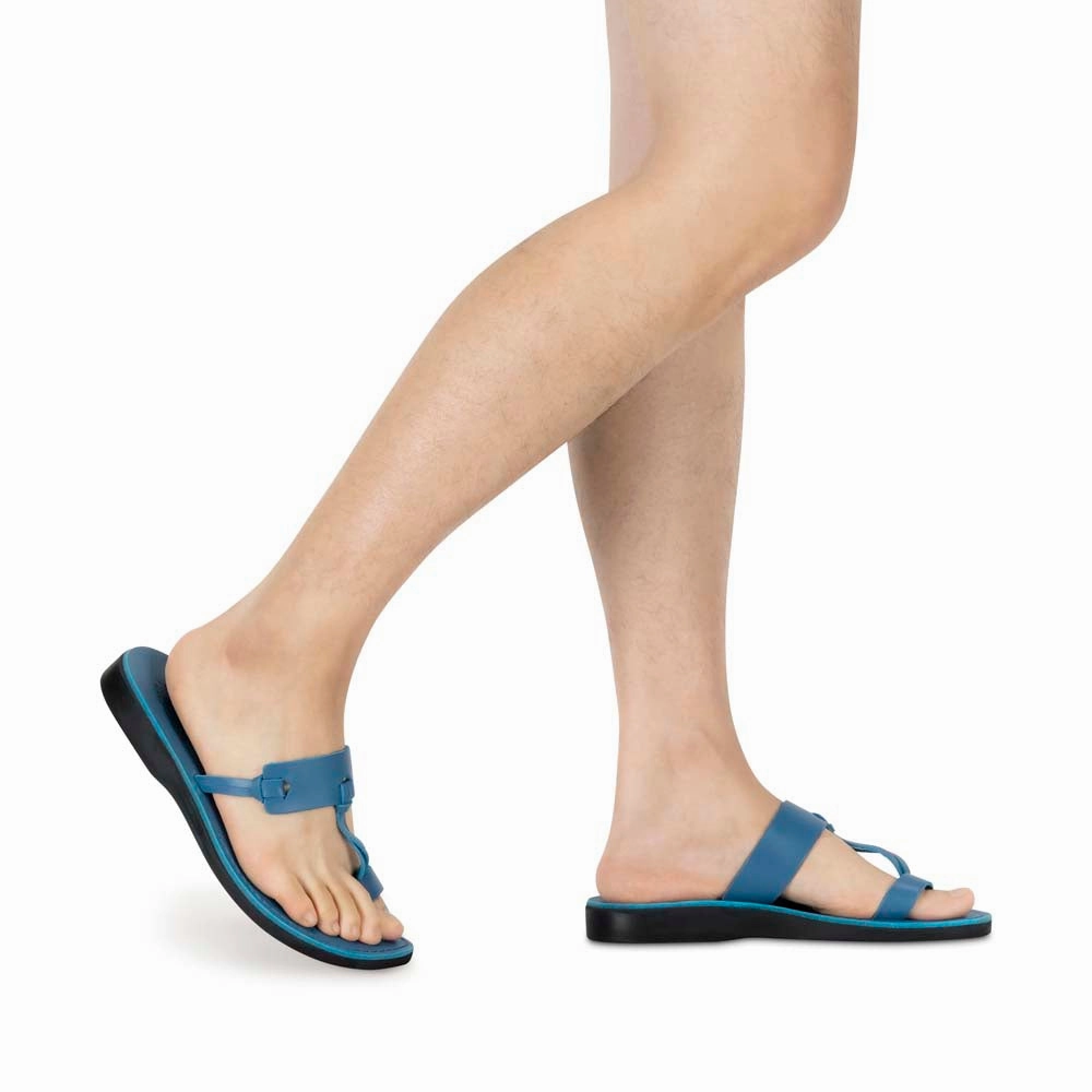 David - Leather Open Toe Sandal | Blue Comfy Sandals For Walking