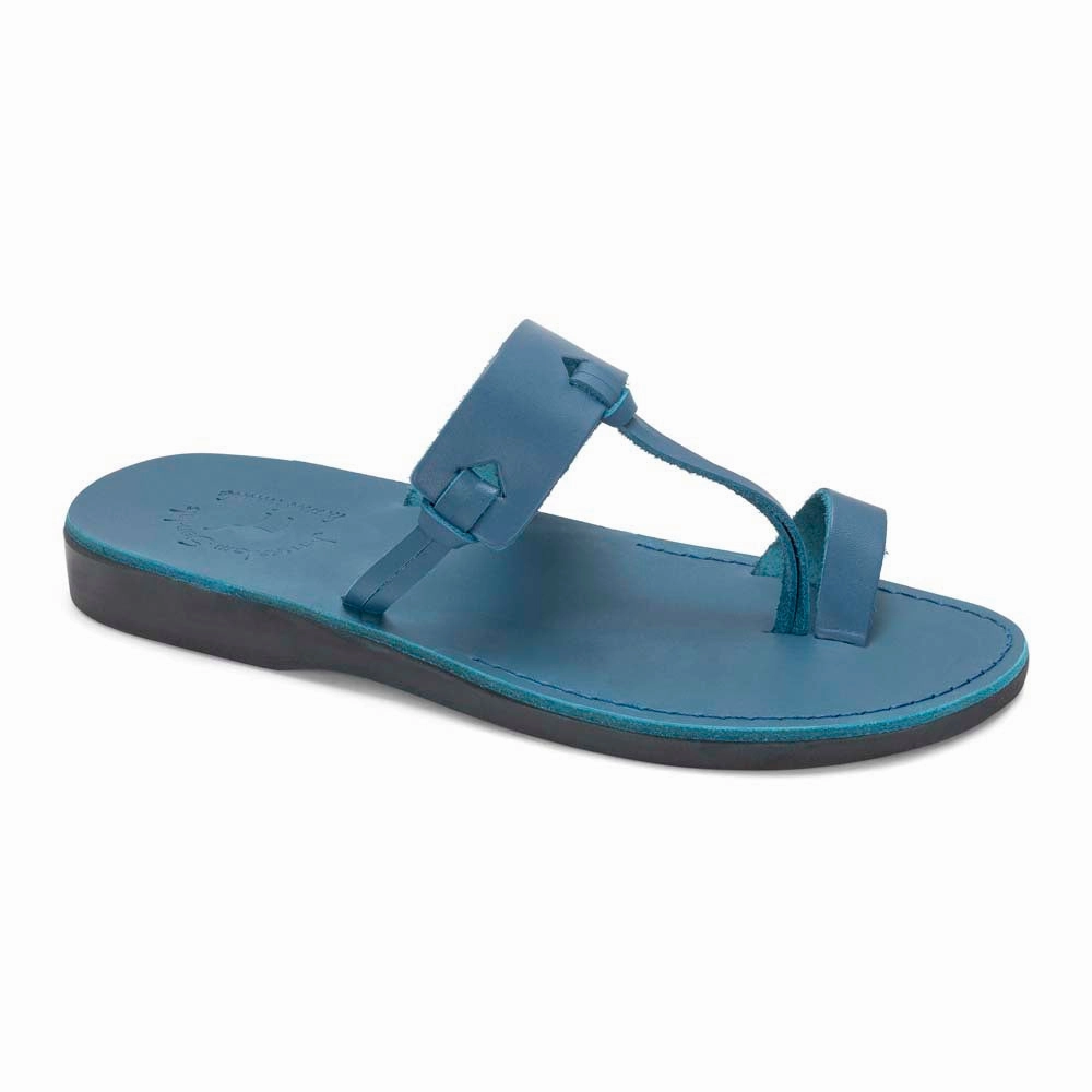 David - Leather Open Toe Sandal | Blue Leather Sandals Flat