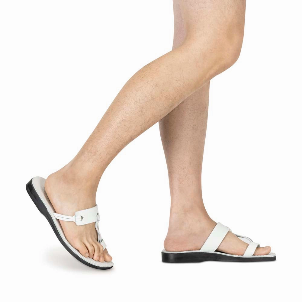 David - Leather Open Toe Sandal | White Sandals Footjob