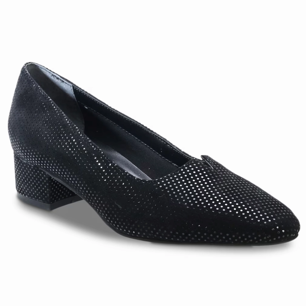 David Tate Culture Black Mini Lizard Leather Pump (Women's) Dress Shoes Plantar Fasciitis