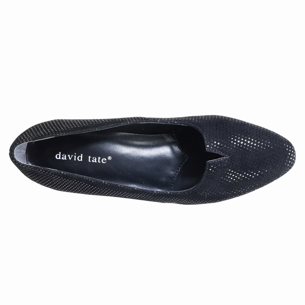 David Tate Culture Black Mini Lizard Leather Pump (Women's) Extra Wide Low Heel Dress Shoes