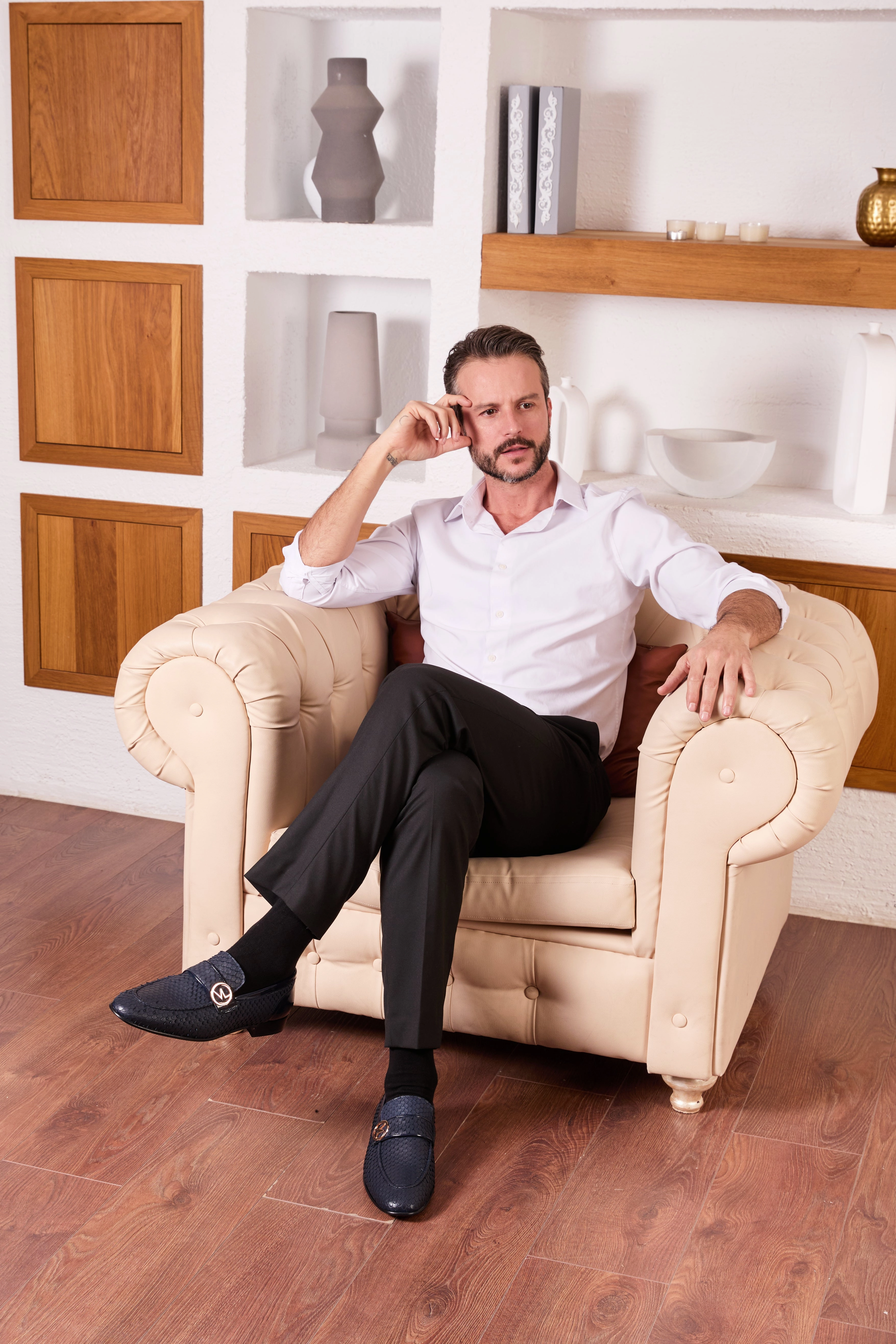 Jellypop Dress Shoes The Monarch Navy Blue Leather Men Dress Shoe