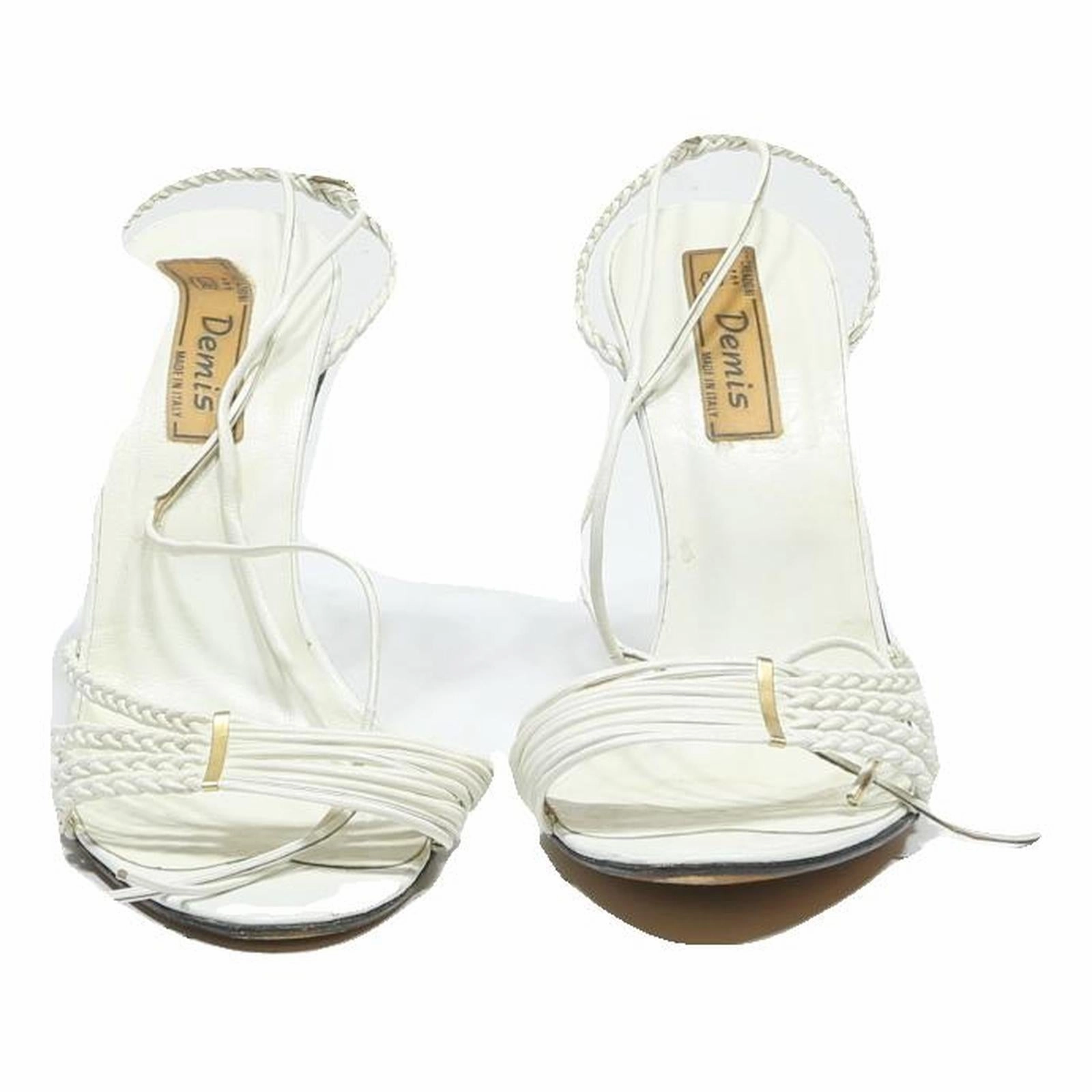 DEMIS Womens White Braided Strap Strappy High Heel Sandals Synthetic UK 3 90s Jelly Sandals