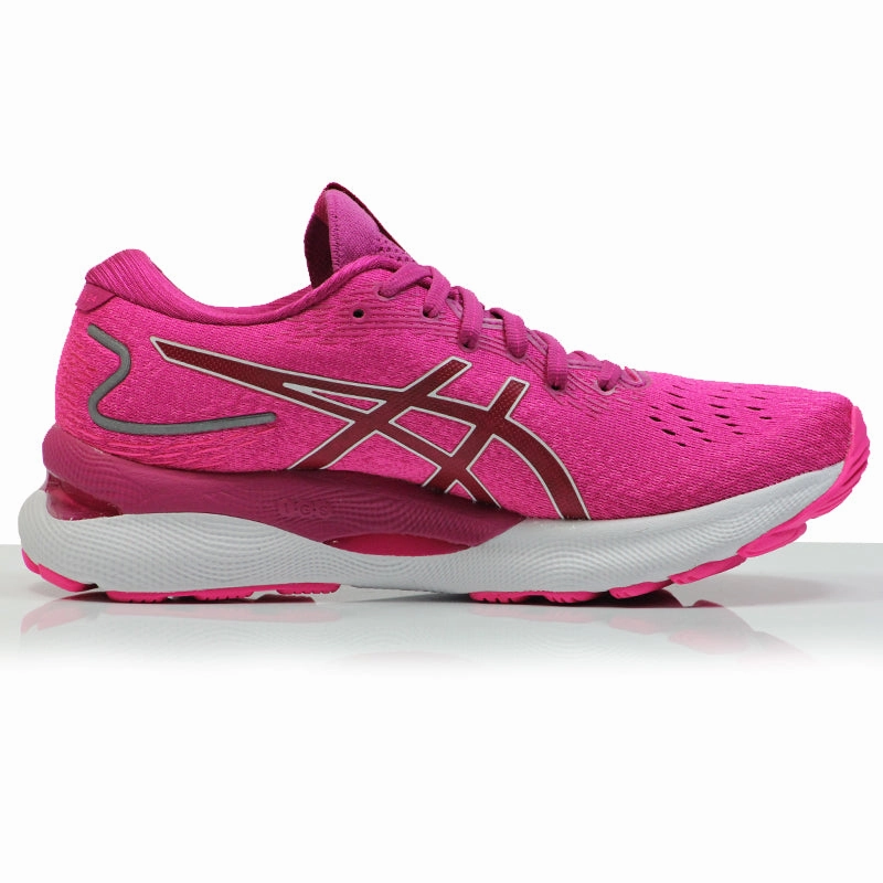 Asics Gel Nimbus 24 Women's Running Shoe - Fuchsia Red/White On Run Tennis Shoes
