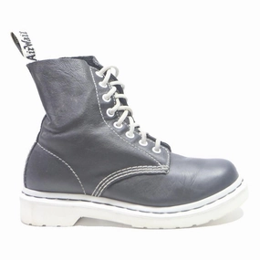 Shearling Lined Boots DR MARTENS 1460 Pascal Womens Black & White Leather Ankle Boots UK 4 Lace-Up