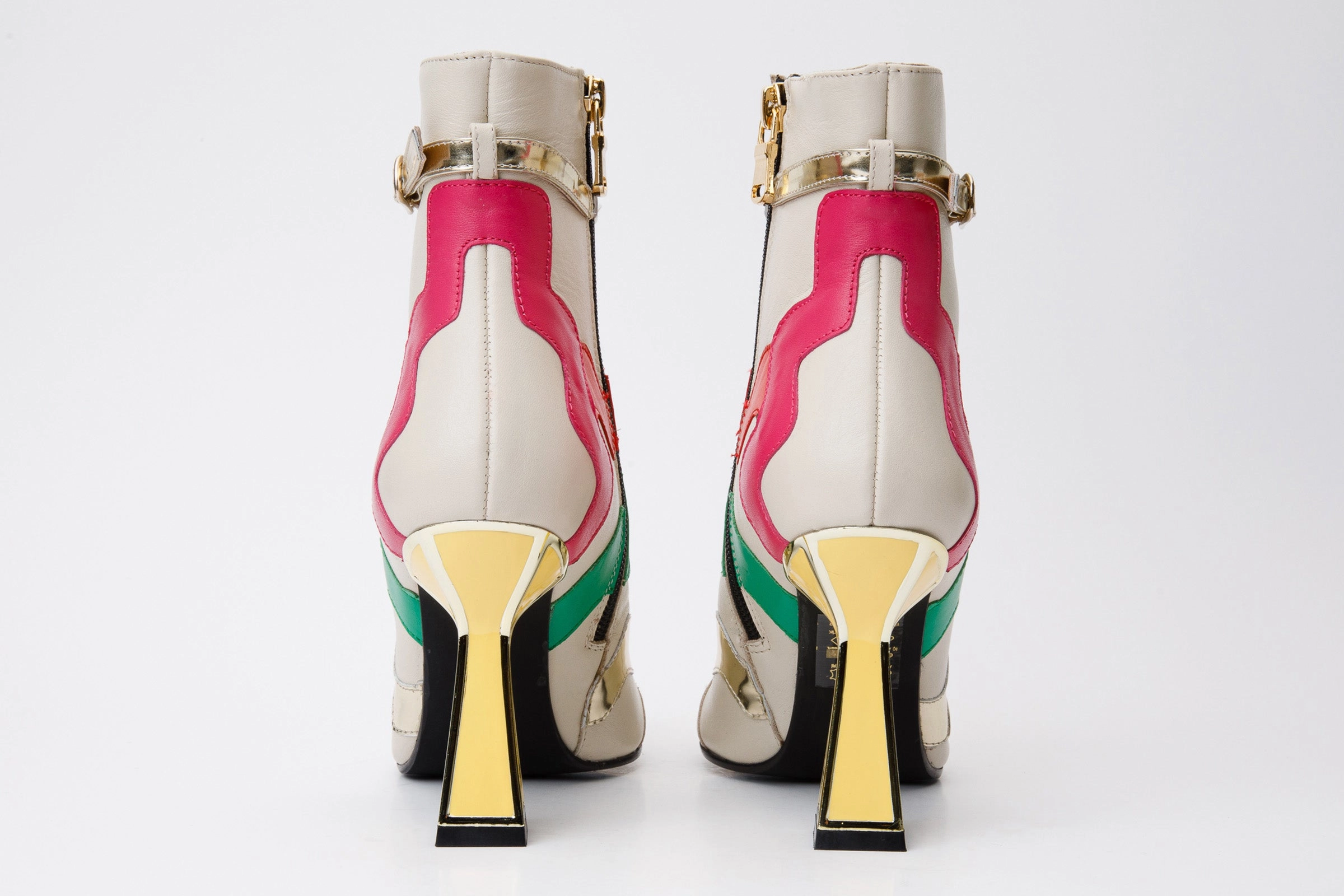 The Tario Cream Leather Ankle Women Boot Kitten Heel Pointed Toe Boots