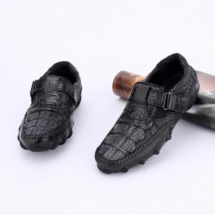 Crocodile Shoes Crocodile Leather Loafers Casual Driving Shoes Black Zebra Print Loafers
