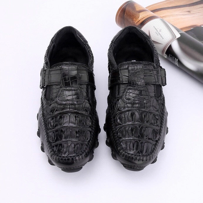 Crocodile Shoes Crocodile Leather Loafers Casual Driving Shoes Black Tuxedo Shoes Loafers