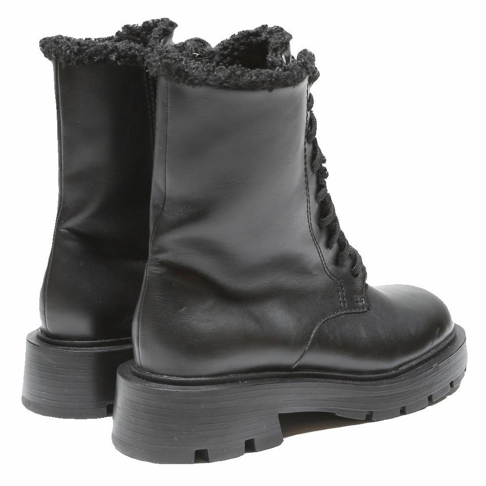 Camel Boots CHARLES & KEITH Womens Black Leather Lace-Up Ankle Boots UK 3 Winter Warm