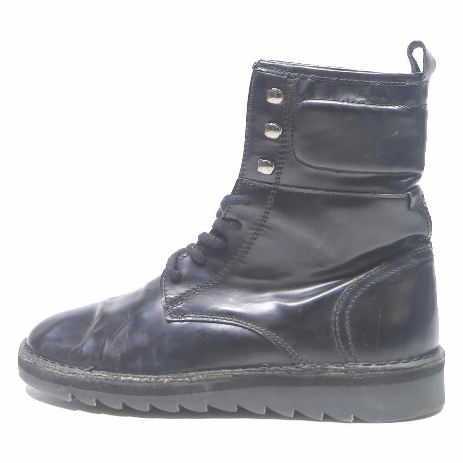 PLDM Womens Black Lace-Up Ankle Boots Polyester UK 7 Stylish Fashion Cute Winter Ankel Boots