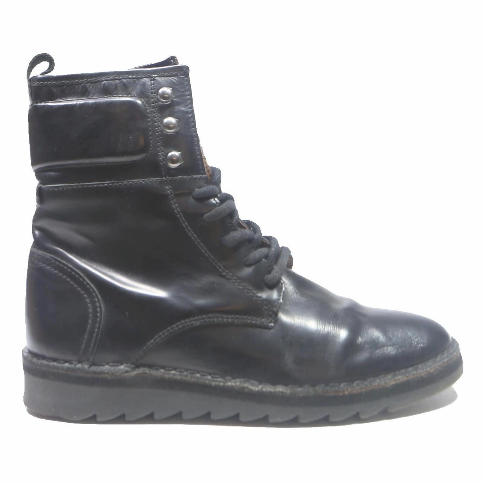 Waterproof Moto Boots PLDM Womens Black Lace-Up Ankle Boots Polyester UK 7 Stylish Fashion